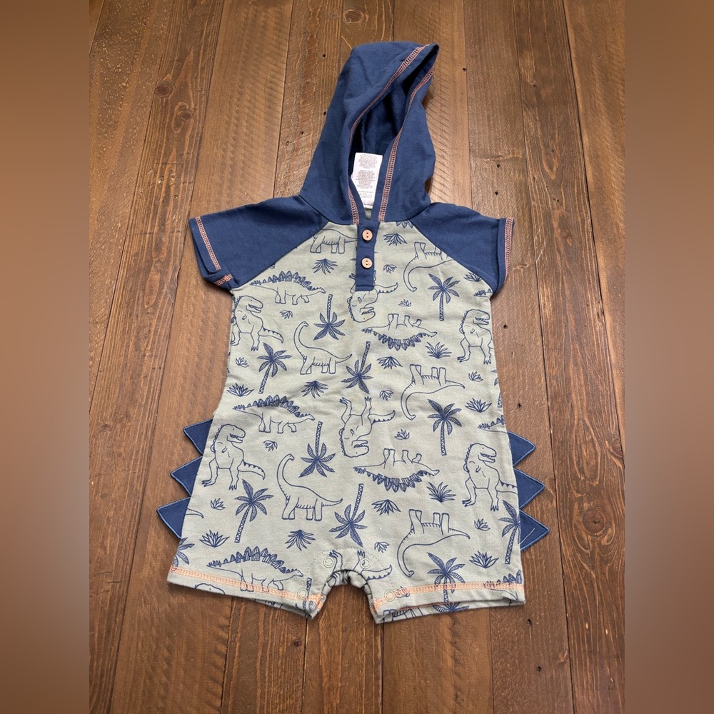 Little Ricky’s Blue and Green Dinosaur Print Baby Romper